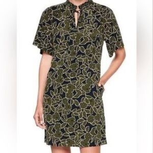 Banana Republic Floral Shirt Dress Olive and Black, Size 4